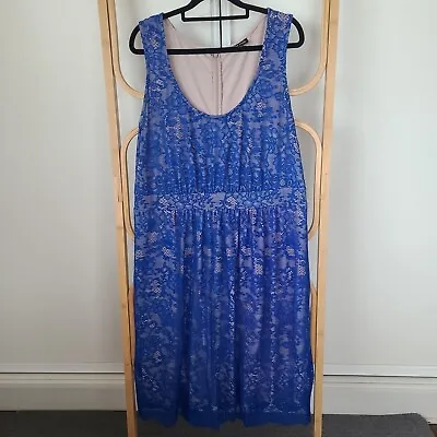 $30 • Buy City Chic Size S Small 16 Short Sleeveless Dress Blue Lace Plus Cocktail Party