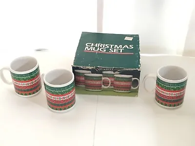 Vintage Christmas Mug Set Ceramic Coffee Cup Lot Of 3 Holiday Pattern Retro EUC • $27