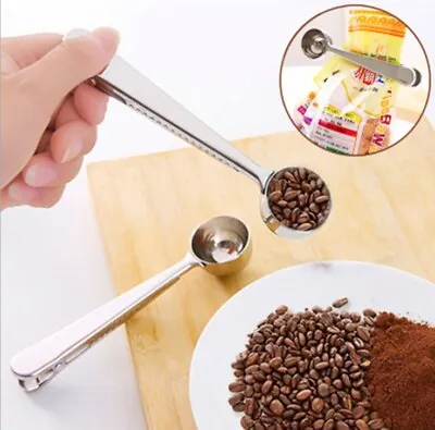 Stainless Steel 1-cup Ground Coffee Measuring Spoon Scoop With Bag Sealing Clip • £3.99