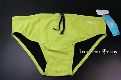 Speedo Men Acid Lime Green Eco Endurance Solid Brief Swimwear 28 30 32 34 36 38 • $36