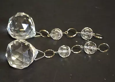 Vintage Chandelier Parts Faceted Ball On Chain 4  Drop Lot Of 2 A12 • $7