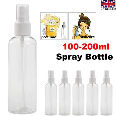 Spray Bottle 100-200ml Transparent Refillable Plastic Empty Bottles Travel Mist • £5.99