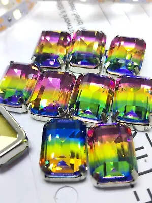 £8.99 • Buy 10 13x18 Premium Rainbow Rectangle Octagon Sew On K9 Glass Crystal Rhinestone