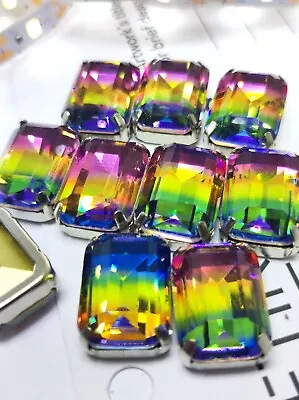 10 13x18 Premium Rainbow Rectangle Octagon Sew On K9 Glass Crystal Rhinestone • £8.99