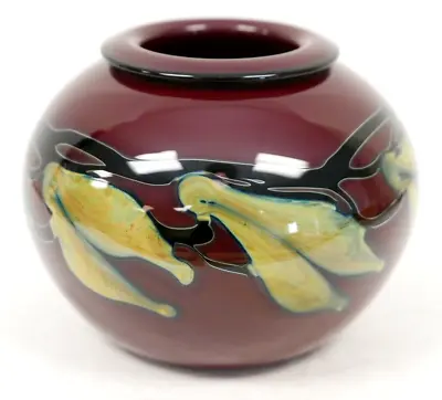 Charles Lotton Multi Flora 5 X7  Art Glass Vase Signed 1990 Purple Maroon Round • $1499.99