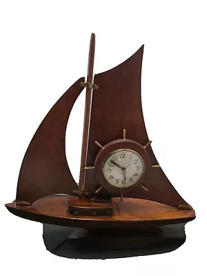 Vintage Wood Sailing Boat SESSION Clock 1930 -40 • $112.49