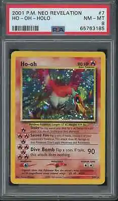 SWIRL PSA 8 Ho-Oh Holo Bleed Double Holo Error Neo Revelation 2001 Pokemon 7/64 • $450