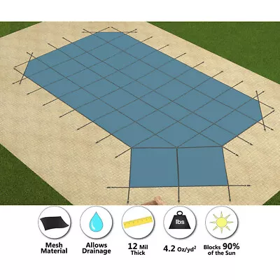 GLI Secur-A-Pool Grecian MESH Swimming Pool Safety Cover W/ Right Offset Step • $1237.79