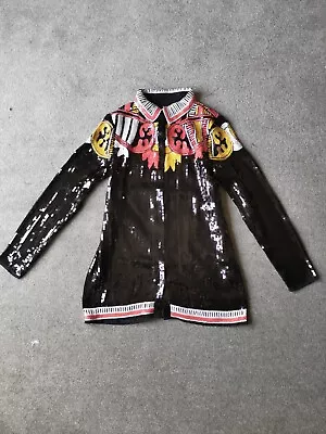 Nasty Gal Cowboy Country Sequin Flame Glitter Sparkle Oversized Shirt Jacket Top • £40