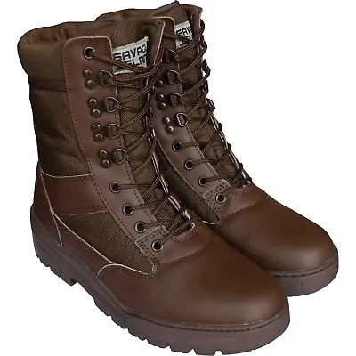 Brown Army Leather Combat Patrol Boots Cadet Military Work Security 905 • £31.99