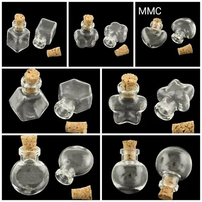 £4.79 • Buy Small Glass Mini Bottles Vials Oval Round Hexagon Jars Clear Pendants Uk