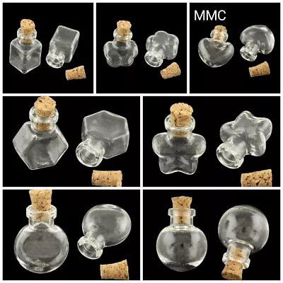 £4.79 • Buy Small Glass Mini Bottles Vials Oval Round Hexagon Jars Clear Pendants Uk