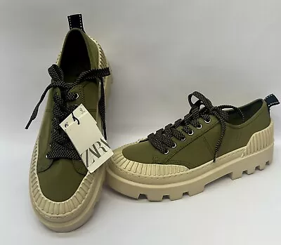 Zara Olive Green Trainers Sneakers With Rubber Toe Cup UK7 EU40 USA 9 NWT • $42.93