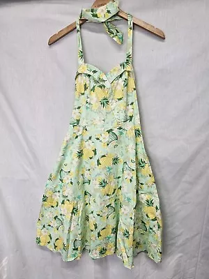 Voodoo Vixen Retro Pin Up Dress Size M Halter Sleeveless Pineapple Floral Print • $34.99