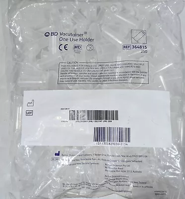 $29.50 • Buy Bd Vacutainer One Use Needle Holder, 250/Bg BD 364815