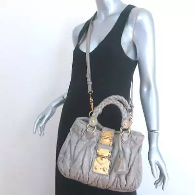 Miu Miu Matelasse 2way Tote Gray Leather Small Crossbody Bag • $499