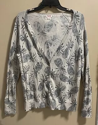 Mossimo Cardigan Sweater Womens Size L Pineapple Print V Neck • $13.77