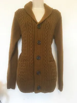 Cedar Wood State Brown Mustard Cardigan Size 8 With Wool Cable Knit Button Up • £20