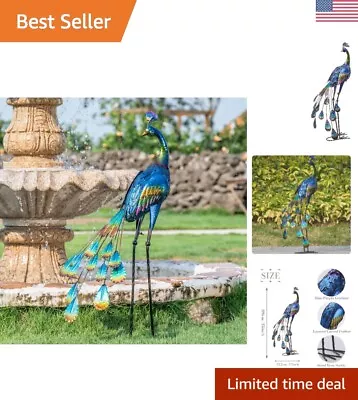 Large Blue Metal Peacock Yard Art - 35  Tall Garden Sculpture & Lawn Ornament • $79.99