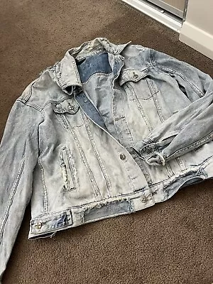 Ksubi Distressed Ripped Denim Jacket Blue Wash Mens Medium • $30