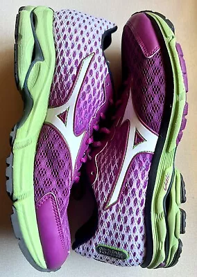 Women's Mizuno Wave Rider 18 Running Shoes Sneakers Size 9 Purple Green White • $29