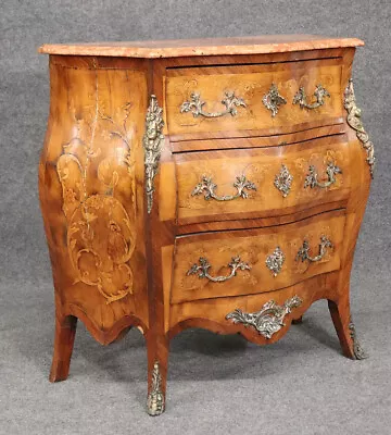 Inlaid Figural Bronze Mounted Burled Walnut French Louis XV Marble Top Commode • $3465