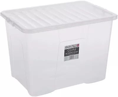 80 Litres CLEAR PLASTIC Large Storage Box With Lids Strong Storage Containers • £17.89