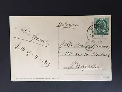 Malta 1913 Sliema Single Ring Postmark On Porta Reale Postcard To Belgium • $3.98