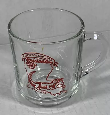 Vintage Clear Glass LOUISIANA Souvenir Coffee Mug - Alligator & State Outline • $4.95