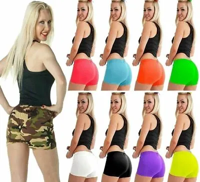 £5.49 • Buy Womens Stretch Elasticated Plain Hot Pants Shorts Ladies Girls Dance Gym Shorts