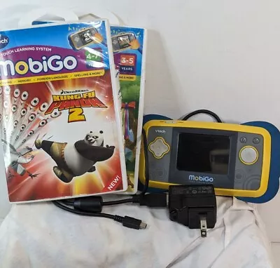Vtech Mobigo Touch Learning System Blue Yellow 2 Games Dora Kung Fu Panda 2 • $37.98