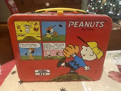 Peanuts Charlie Brown Snoopy Metal Lunchbox With Red Thermos Schulz • $49.99