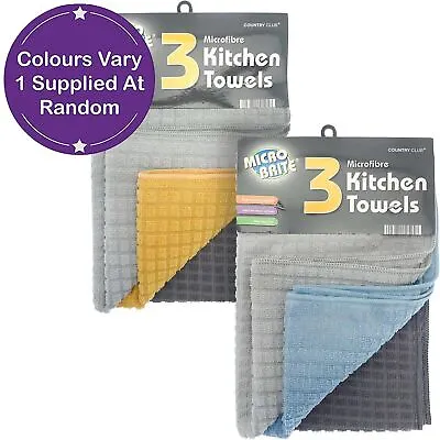 Country Club Microfibre Kitchen Towels 3 Pack Assorted • £6.95