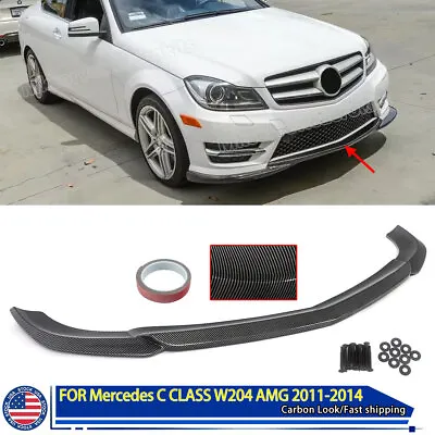 For Mercedes C Class W204 AMG Line 12-14 Front Lip Carbon Look Splitter Spoiler • $172.98