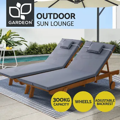 $413.78 • Buy Gardeon Sun Lounge Wooden Lounger Day Bed Wheel Patio Outdoor Setting Furniture