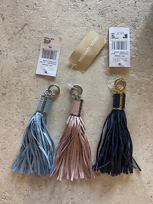 NWT Michael Kors Blue Pink Leather Tassel Keychain Logo Handbag • $24.99