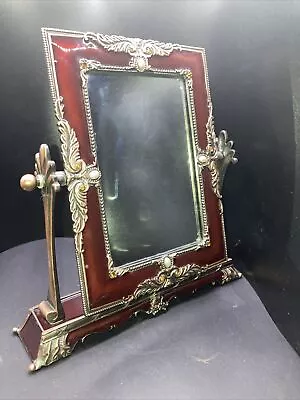 Antique/ Vintage Dresser Nightstand Desk Vanity Mirror Burgundy And Bronze Top  • $35