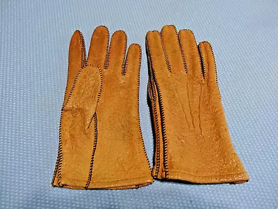 Vintage Men’s Brown American Peccary Unlined Leather Gloves Size 10 1/2 USA MADE • $56.50