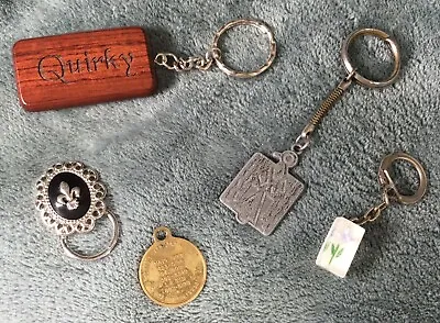 Unique Vintage Key Chains Wood Metal Acrylic Brass Magnetic -Lot Of 5 Items • $11.99