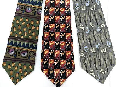 Vtg J. Garcia Silk Neck Tie Lot Still Life Collection Abstract Green Gray Brown • $18