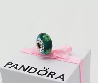 A2. Authentic Pandora 'Kiss Me I'm Irish' Lucky Four Leaf Clover Murano Charm • £10