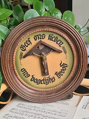 Vintage Wooden INRI Wall Plate With Crucifix & Dutch Christian Message  • £22.99