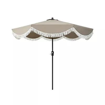 Tempera 9ft Auto Tilt Scalloped Patio Umbrellas With Fringe Outdoor Table Um... • $163.30