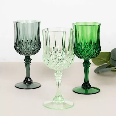 ASSORTED GREEN 6 Plastic 8 Oz Crystal Cut Goblets WINE GLASSES Party Events • $25.62