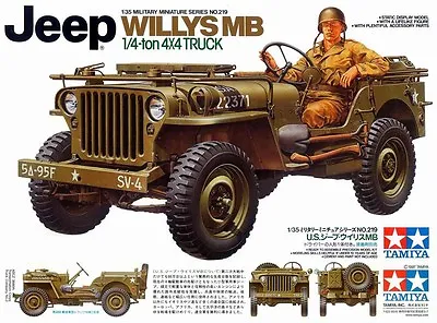 Tamiya 35219 1/35 Scale Military Model Kit US Army Jeep Willys MB 1/4 Ton Truck • $11.50