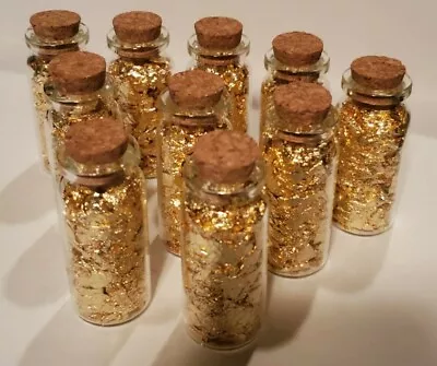 10 HUGE BOTTLES Of Gold Flakes 10 Ml. Glass Bottles + Cork BIGGEST BEST ON  EBAY • $18.95