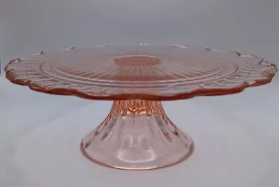 $22.99 • Buy Vintage Pink Glass Laurel Leaf Cake Footed Pedestal Plate 9 , Scalloped Edge