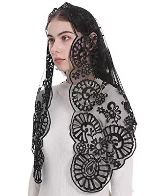 Bozidol Chapel Lace Mantilla Embroidery Floral Funeral Mourning Veil Catholic... • $36.49