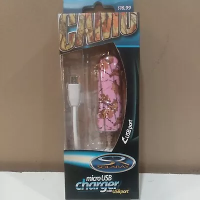 Solaray 1A Micro USB Car Charger With USB Port In Pink Camo Phone & USB Devices • $7.49