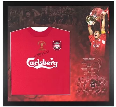 £150 • Buy MONTAGE FRAMED STEVEN GERRARD SIGNED LIVERPOOL SHIRT ISTANBUL 2005 Bid Fr £150